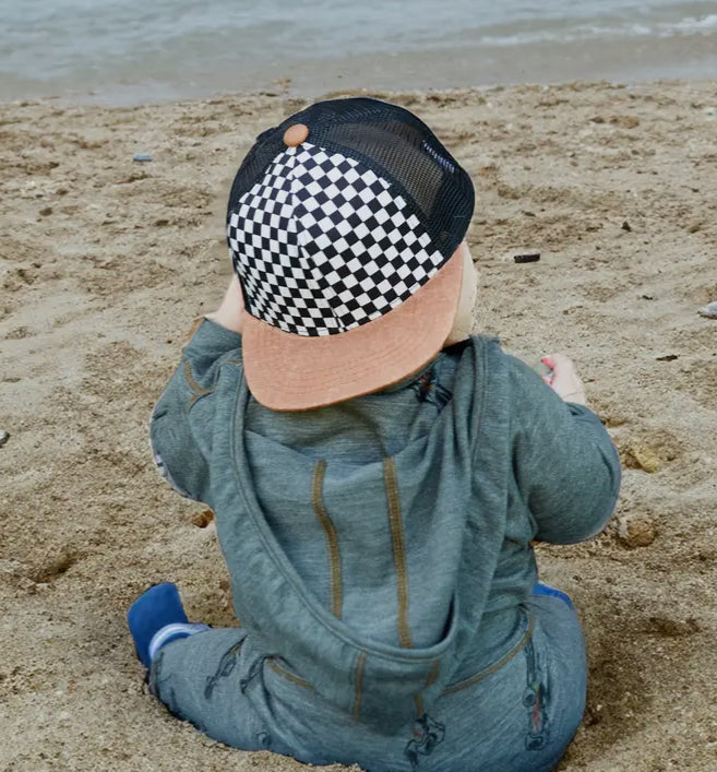 Infant/Youth Checkered w/faux leather brim - trucker hat