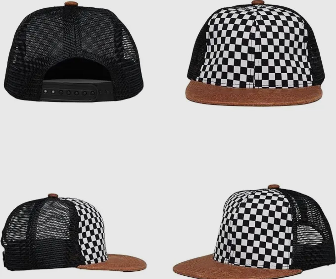 Infant/Youth Checkered w/faux leather brim - trucker hat