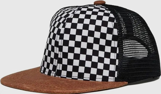 Infant/Youth Checkered w/faux leather brim - trucker hat